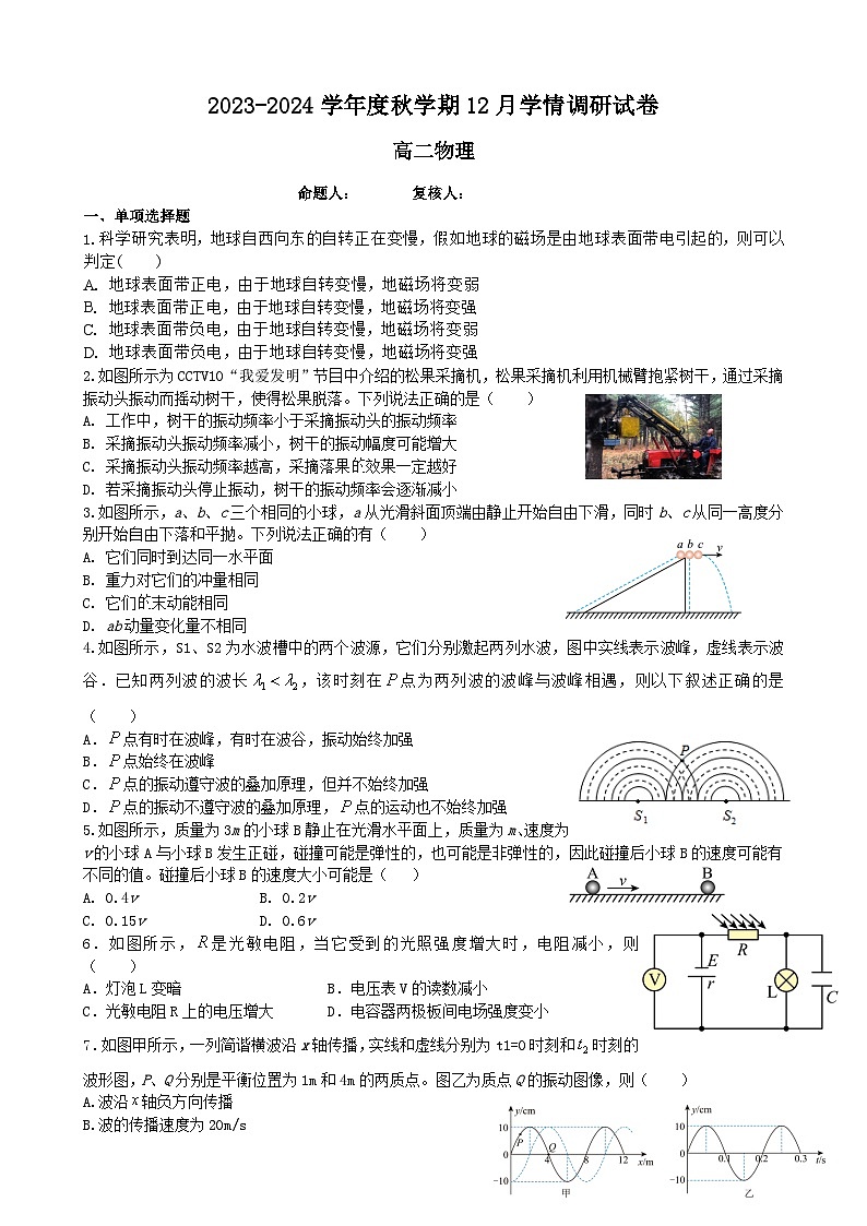 江苏省江阴市某校2023-2024学年高二上学期12月学情调研物理（选修）试卷01