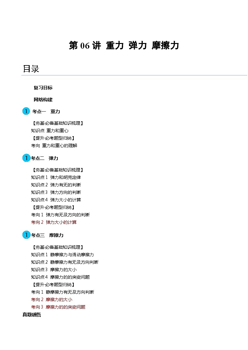 第06讲 重力 弹力 摩擦力（讲义）（解析版）—高中物理第1页