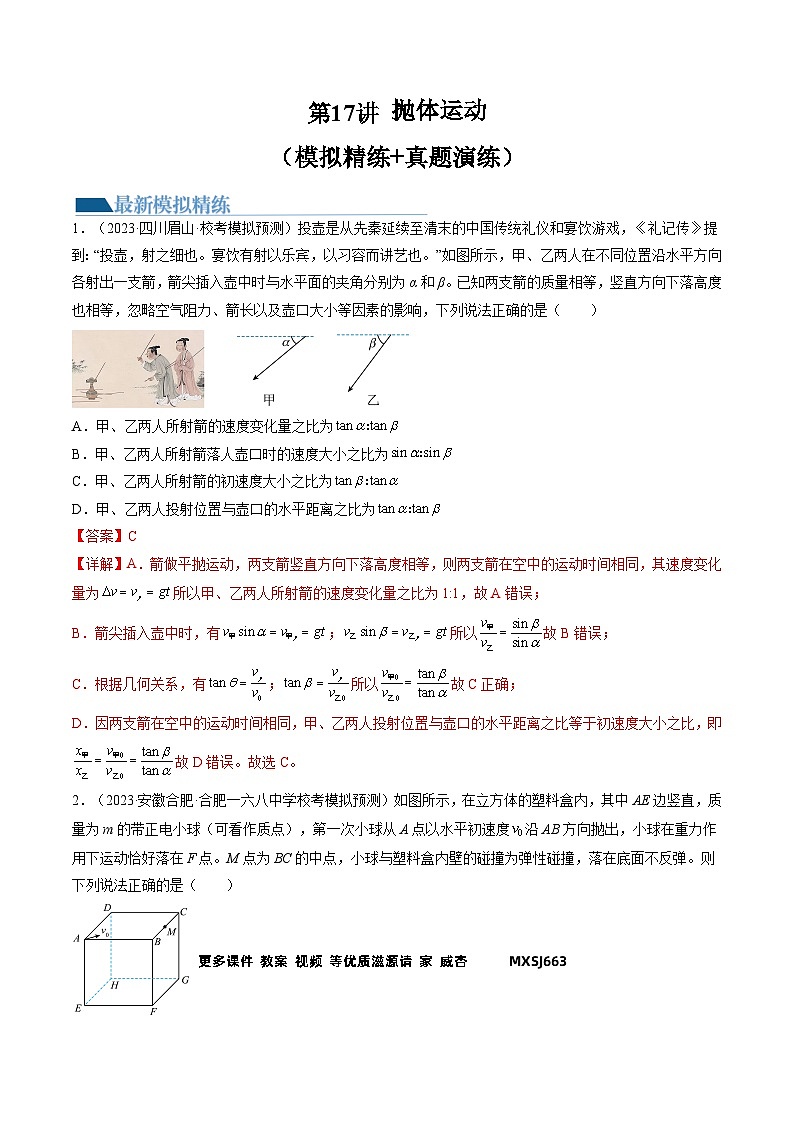 第17讲 抛体运动（练习）（解析版）—高中物理第1页