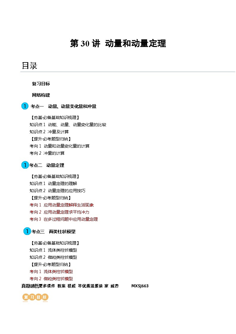 第30讲 动量和动量定理（讲义）（解析版）—高中物理第1页