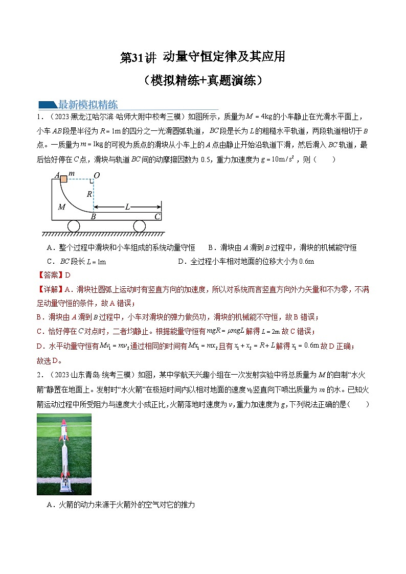 第31讲 动量守恒定律及其应用（练习）（解析版）—高中物理第1页