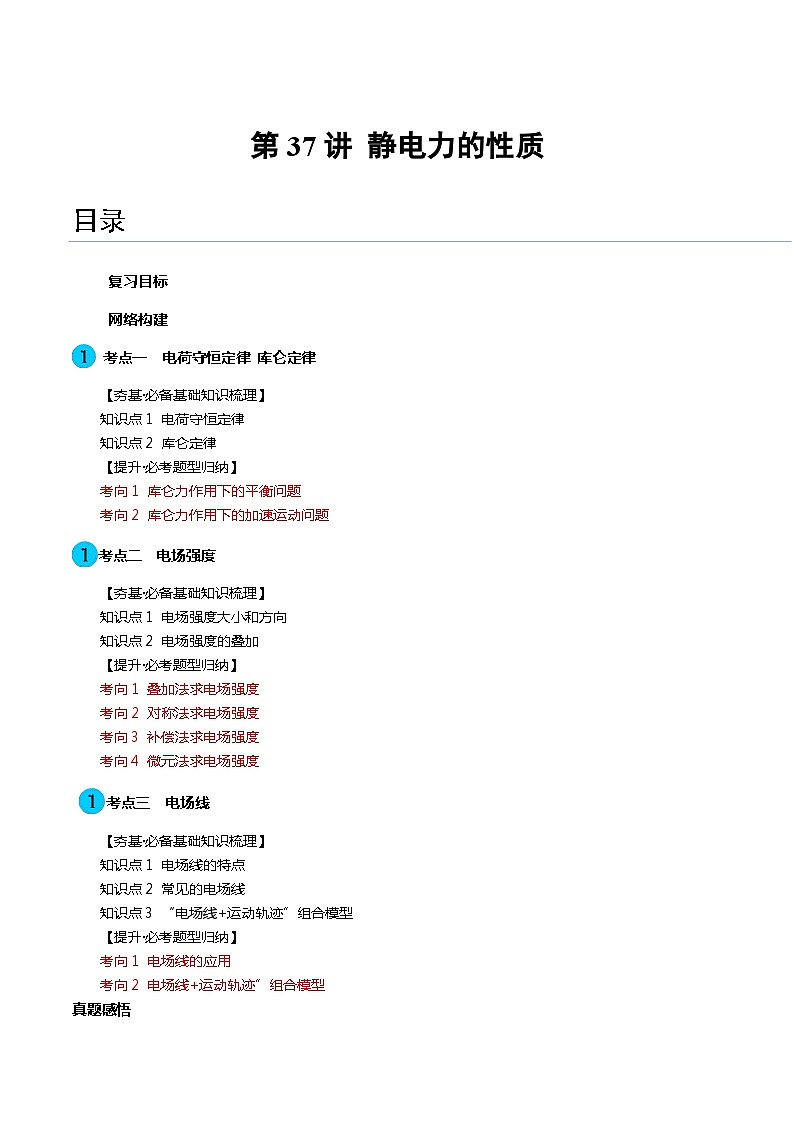 第37讲 静电力的性质（讲义）（解析版）—高中物理第1页
