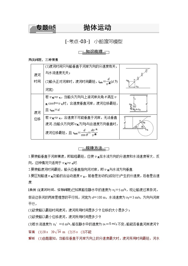 考点03  小船渡河模型（解析版）—高中物理01