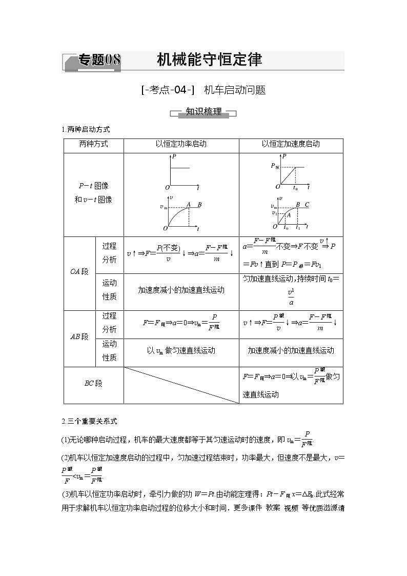 考点04  机车启动问题（解析版）—高中物理01