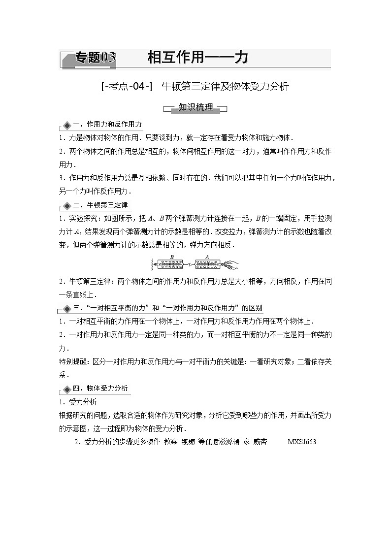 考点04  牛顿第三定律及物体受力分析（解析版）—高中物理第1页