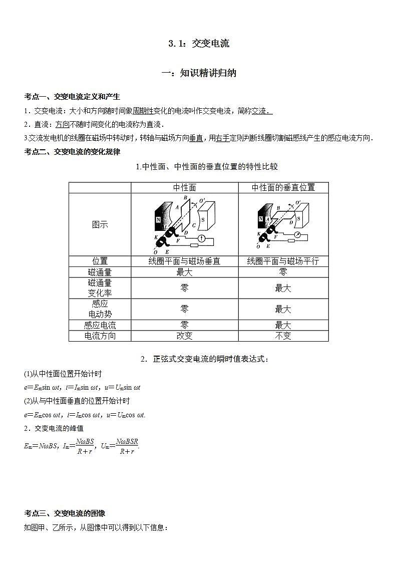 3.1 交变电流-2023-2024学年高二物理高分突破专题训练（人教版选择性必修第二册）第1页