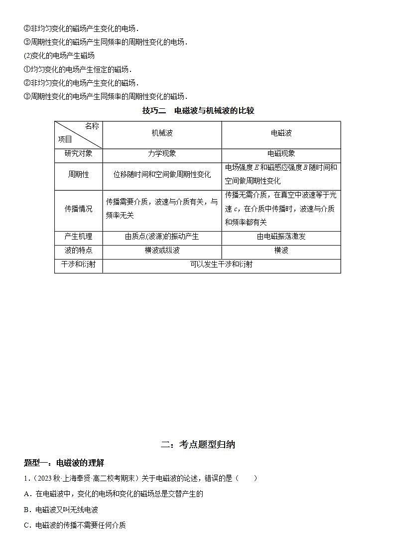 4.2 电磁场与电磁波-2023-2024学年高二物理高分突破专题训练（人教版选择性必修第二册）02