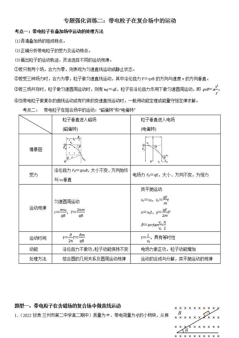 专题强化二 带电粒子在复合场中的运动-2023-2024学年高二物理高分突破专题训练（人教版选择性必修第二册）01