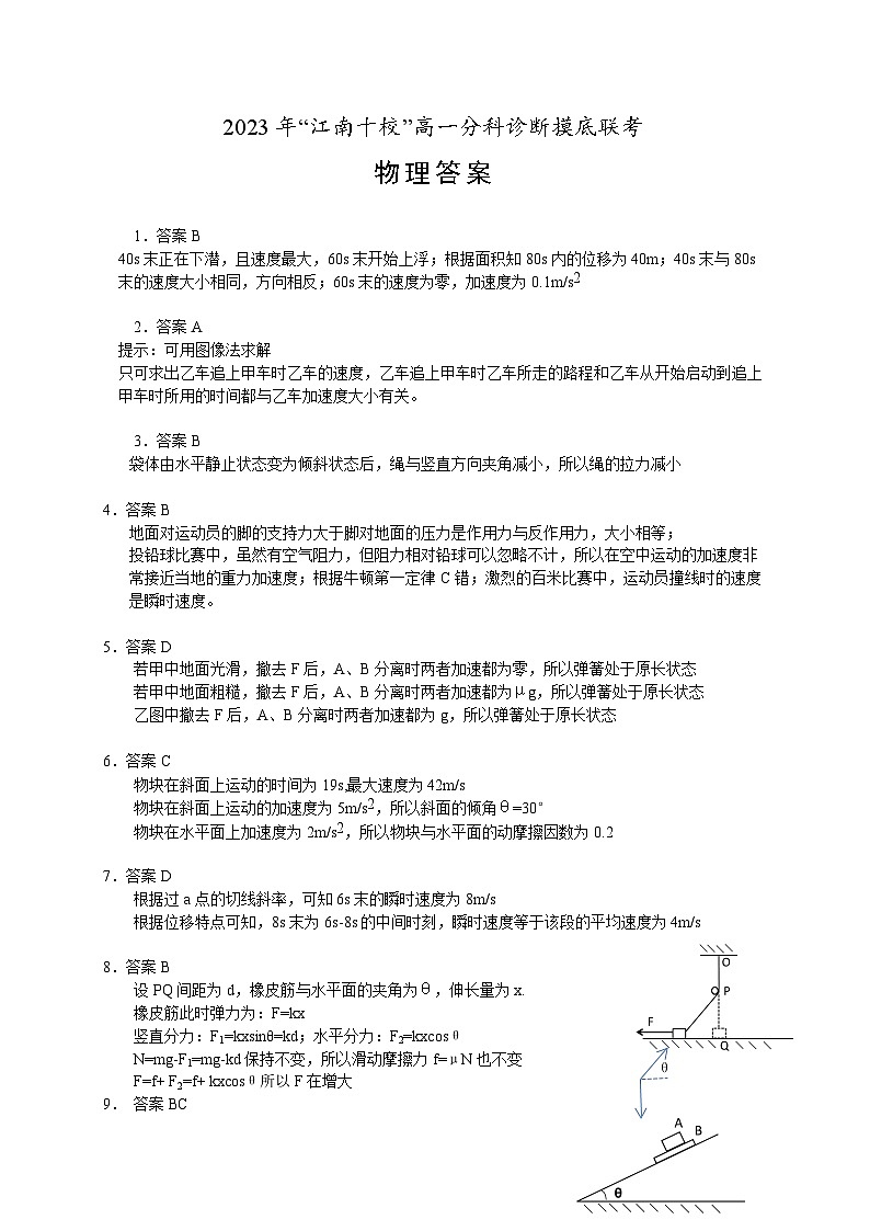 2024安徽省江南十校高一上学期分科诊断摸底联考试题物理含答案01