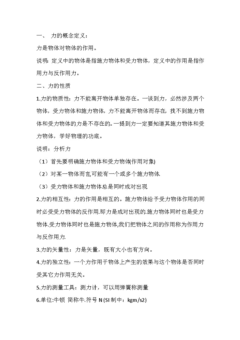 高中物理之力的概念知识归纳01