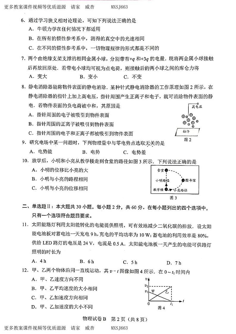 2023年7月广东省普通高中学业水平合格性考试物理试题（B）第2页