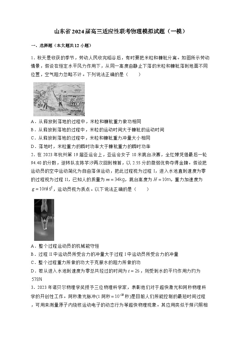 山东省2024届高三适应性联考物理模拟试题（一模）（含答案）第1页