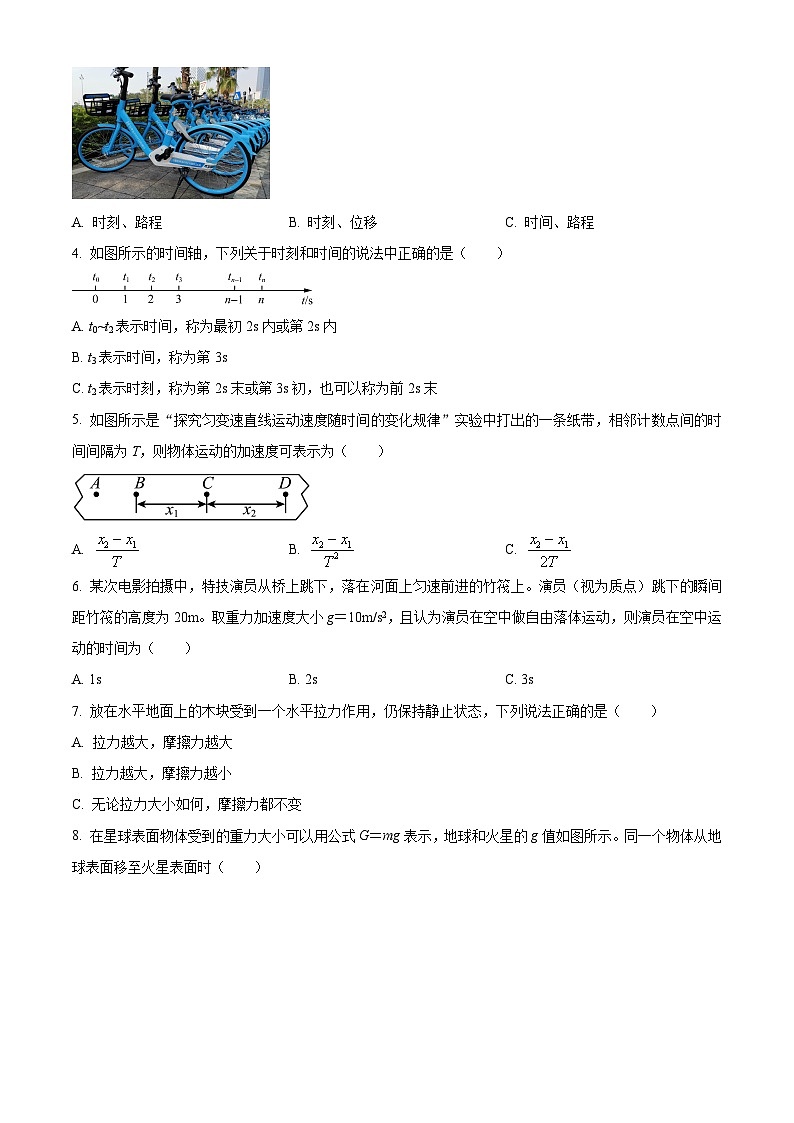 精品解析：2024年1月广东省普通高中学业水平合格性考试物理模拟二（解析版）02