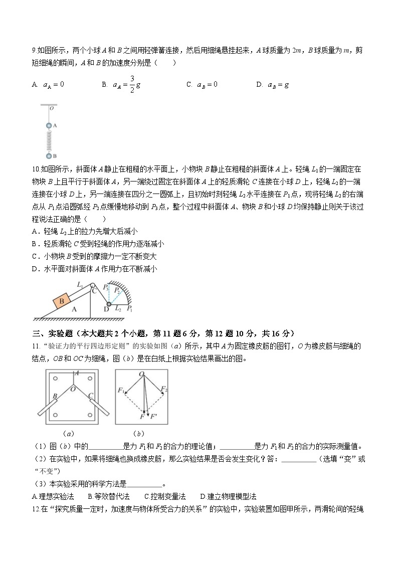 2024湖南省雅礼中学高一上学期12月月考物理试卷含答案03