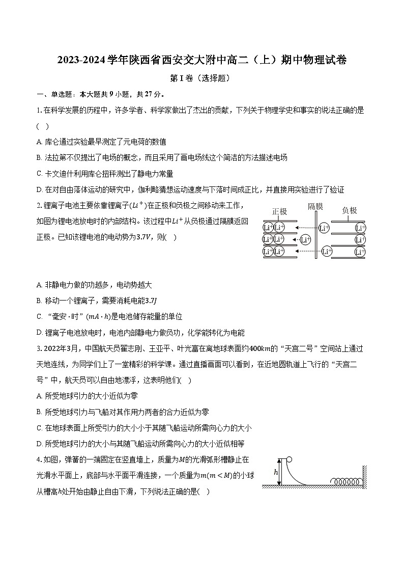 2023-2024学年陕西省西安交大附中高二（上）期中物理试卷（含解析）01