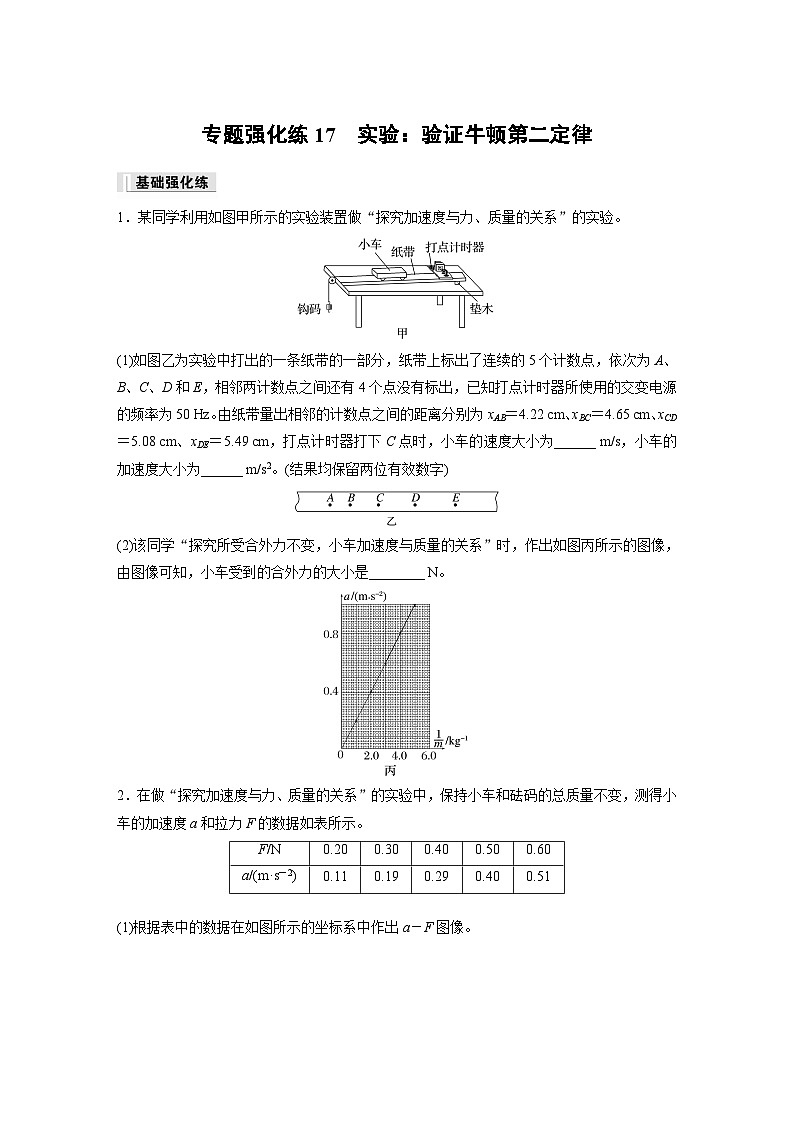 高中物理必修一 第四章　专题强化练17　实验：验证牛顿第二定律同步练习第1页