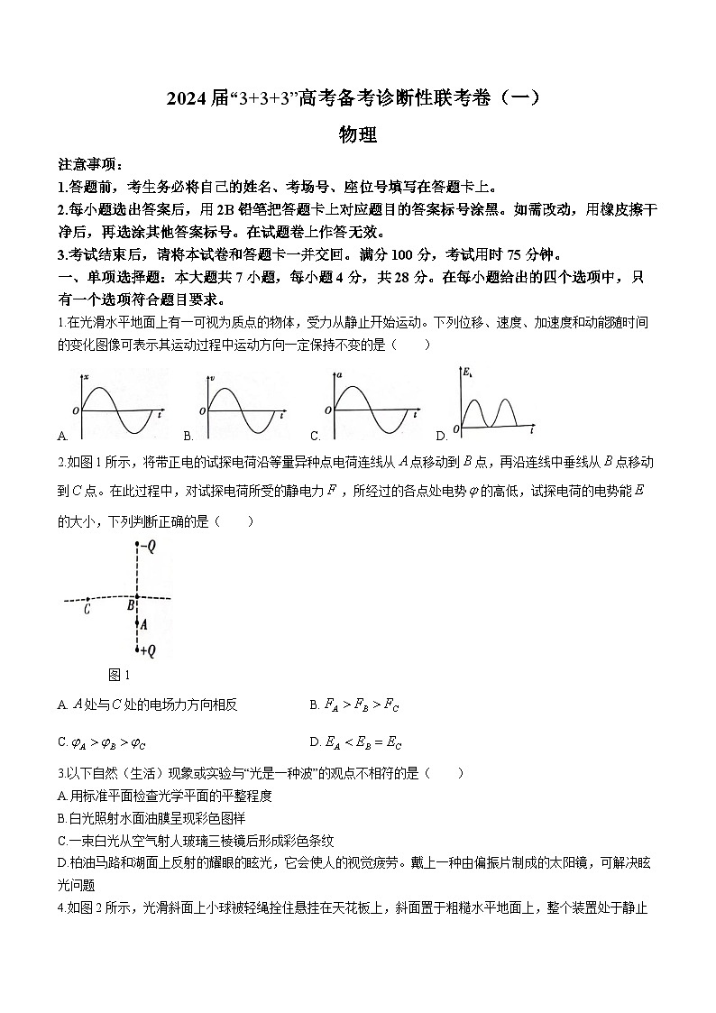 2024届贵州省“3+3+3”高考备考诊断性联考卷（一）物理01