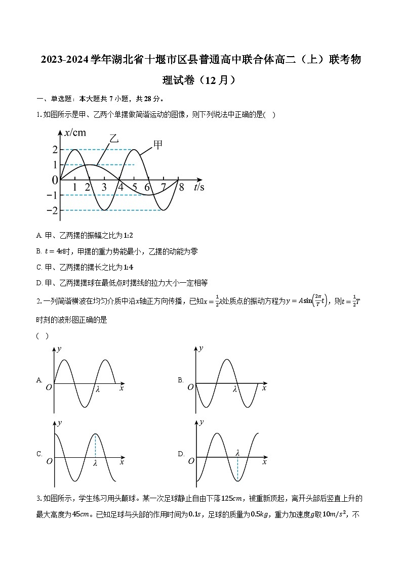 2023-2024学年湖北省十堰市区县普通高中联合体高二（上）联考物理试卷（12月）（含解析）第1页