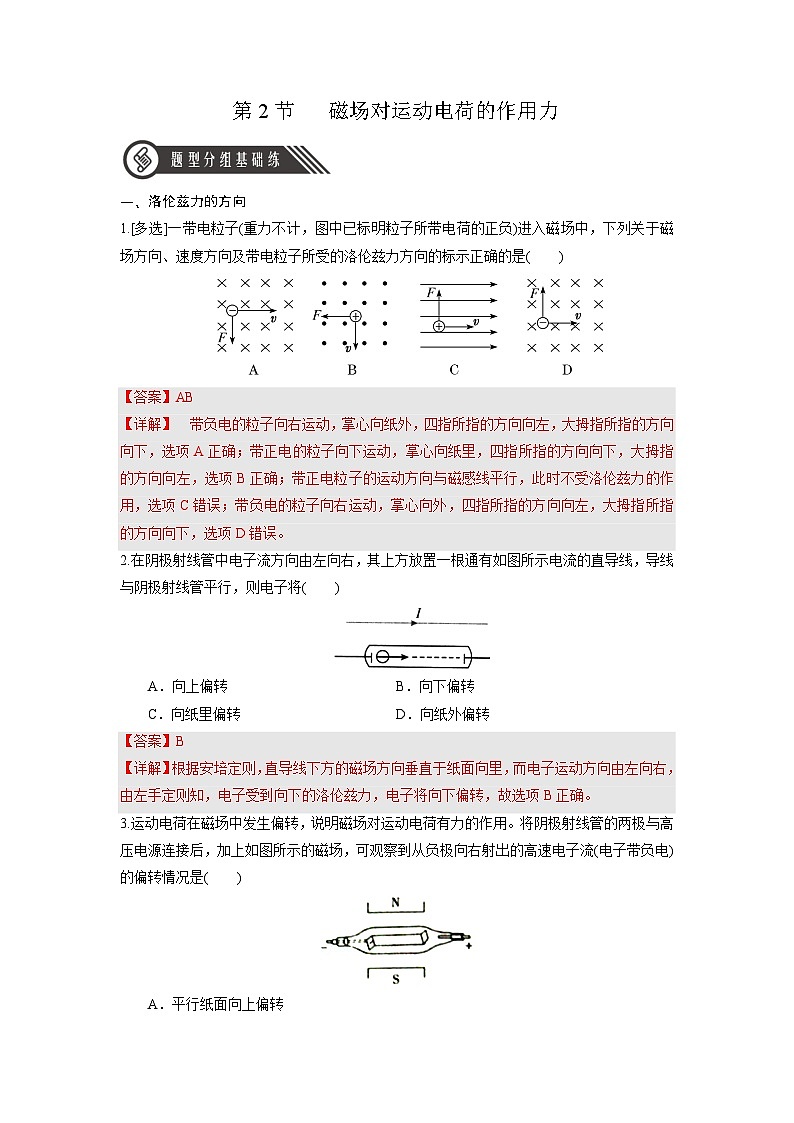 1.2 《磁场对运动电荷的作用力》分层练习（解析版）-人教版高中物理选修二第1页