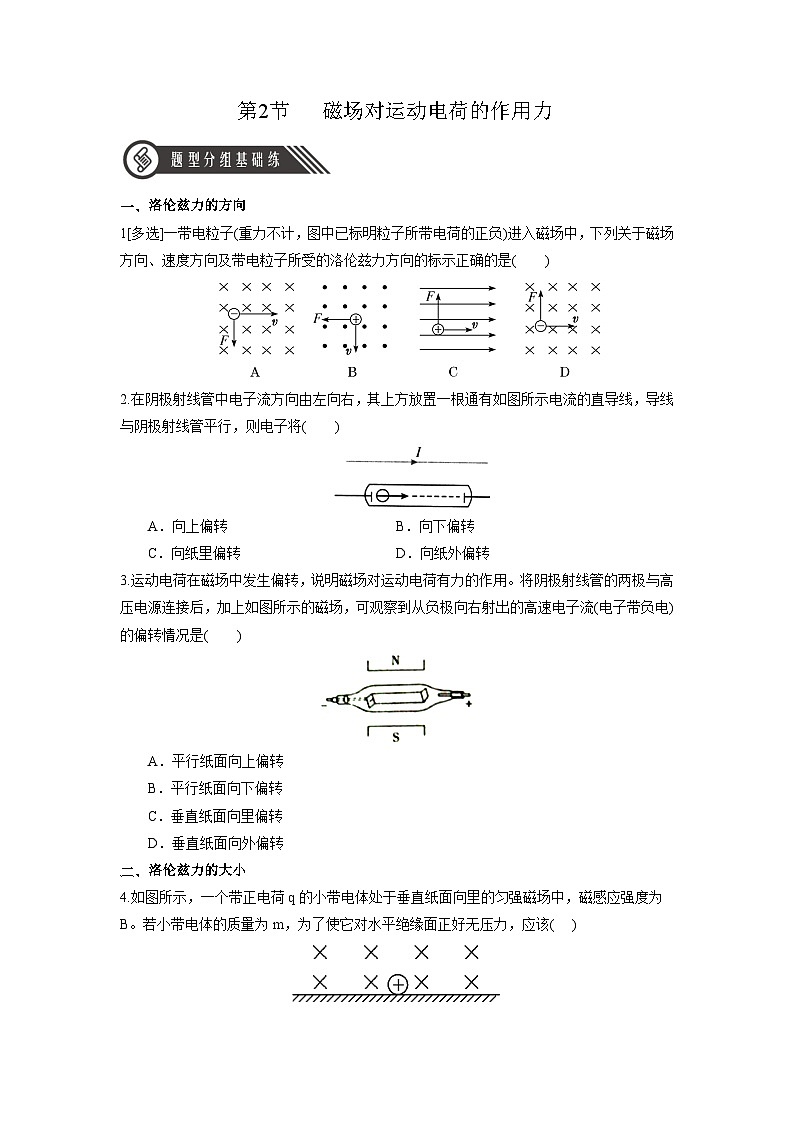 1.2 《磁场对运动电荷的作用力》分层练习（原卷版）-人教版高中物理选修二第1页