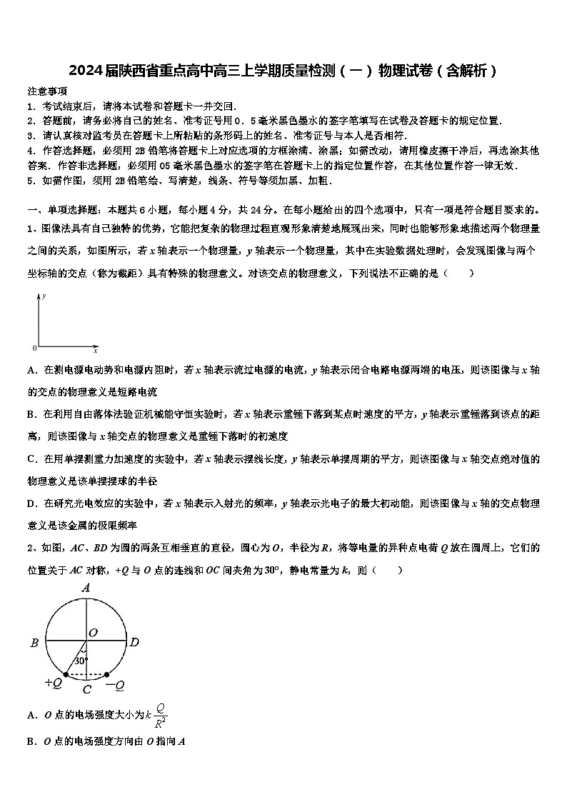 2024届陕西省重点高中高三上学期质量检测（一） 物理试卷（含解析）第1页