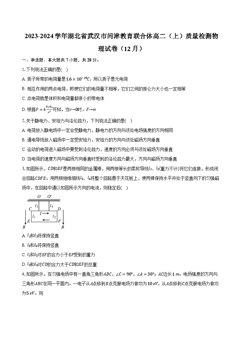 2023-2024学年湖北省武汉市问津教育联合体高二（上）质量检测物理试卷（12月）（含解析）01