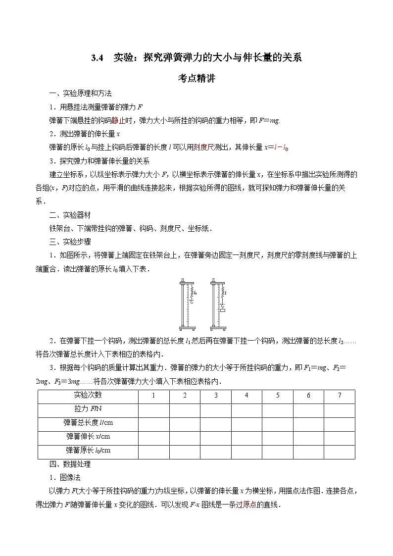 【同步练习】3.4  实验：探究弹簧弹力的大小与伸长量的关系-2024-2025学年高一物理（鲁科版必修第一册）01