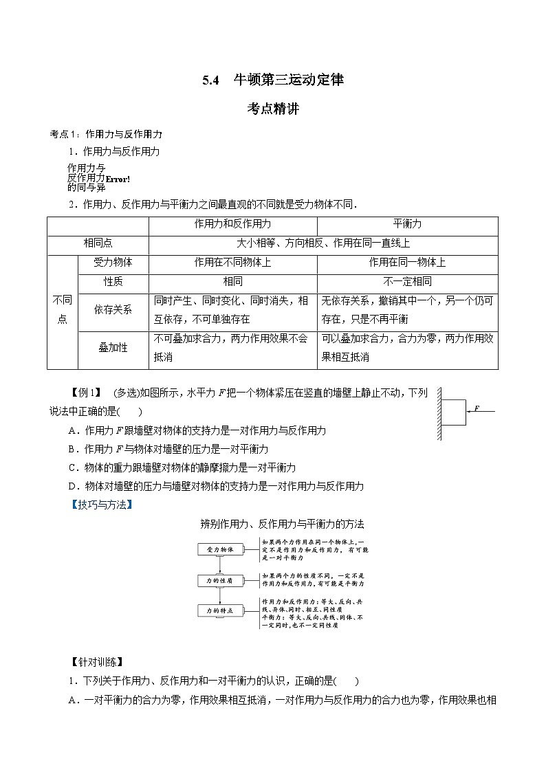 【同步练习】5.4  牛顿第三运动定律-2024-2025学年高一物理精讲精练（鲁科版必修第一册）01