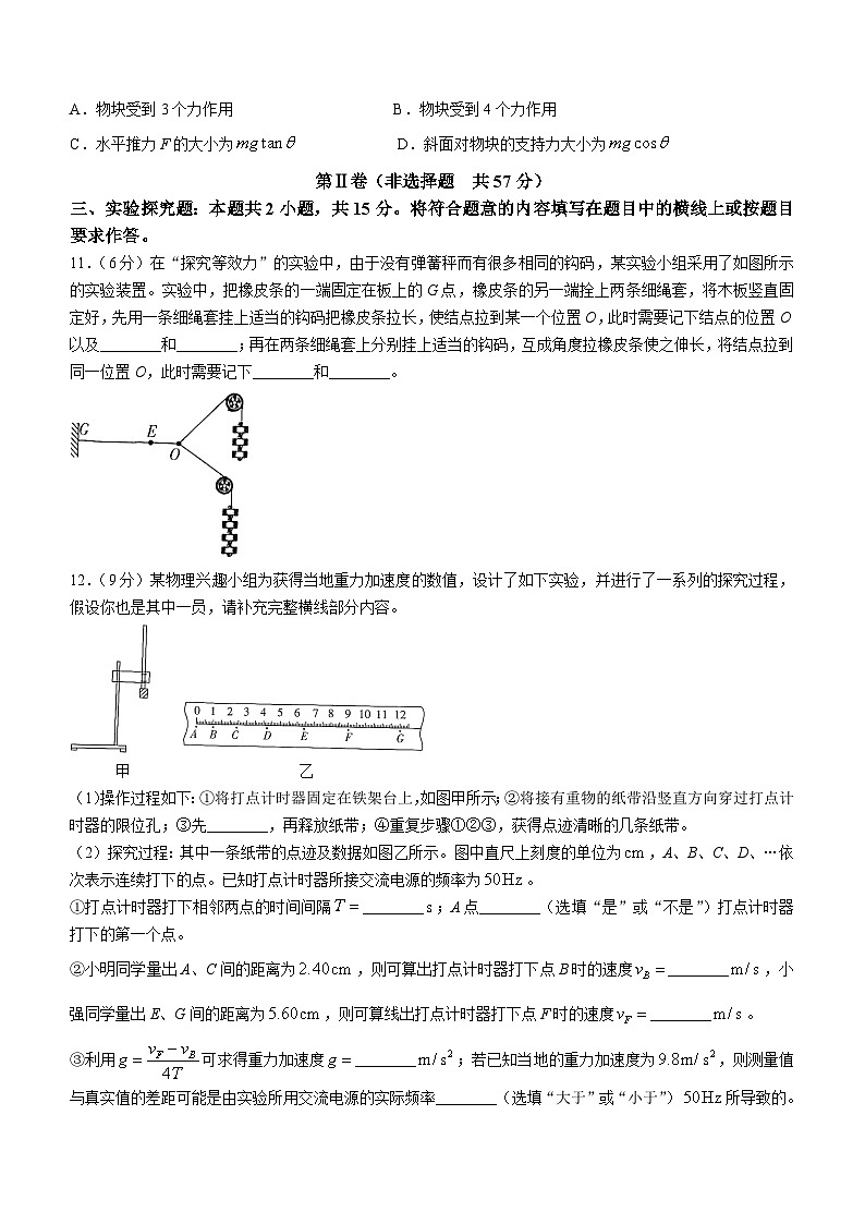 甘肃省白银市靖远县第四中学2023-2024学年高一上学期1月期末考试模拟物理试题03