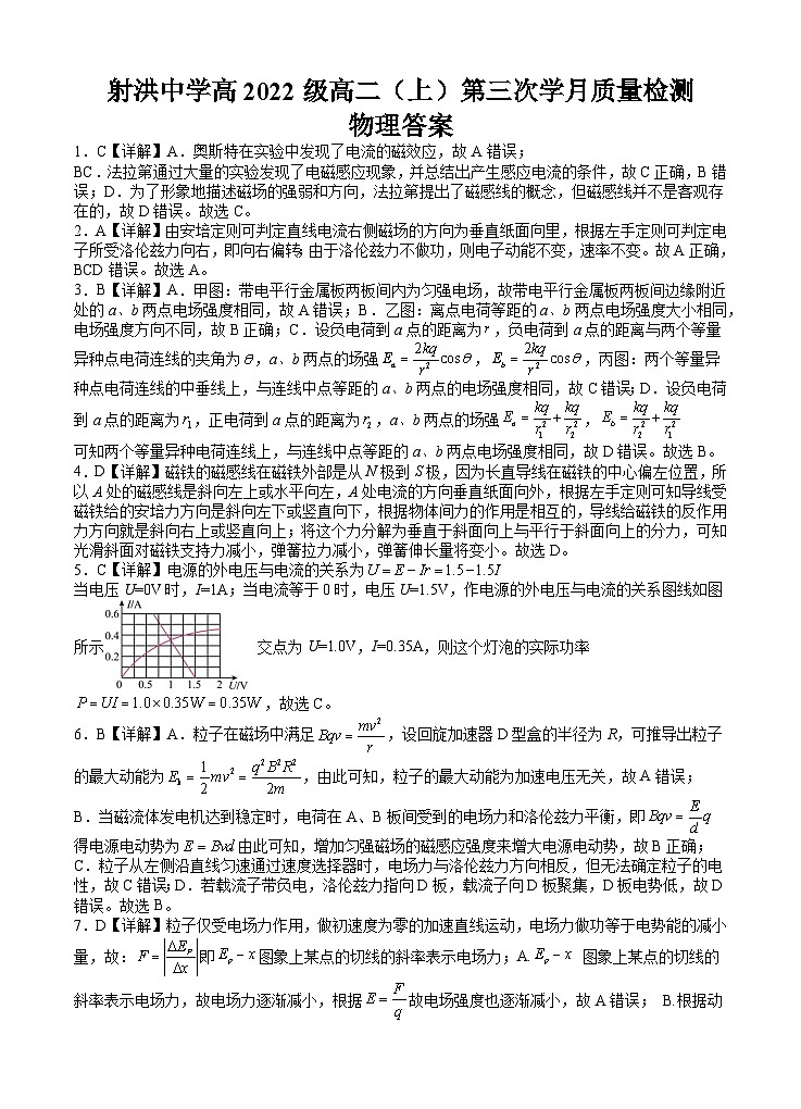 2024四川省射洪中学高二上学期第三次质量检测试题物理含答案01