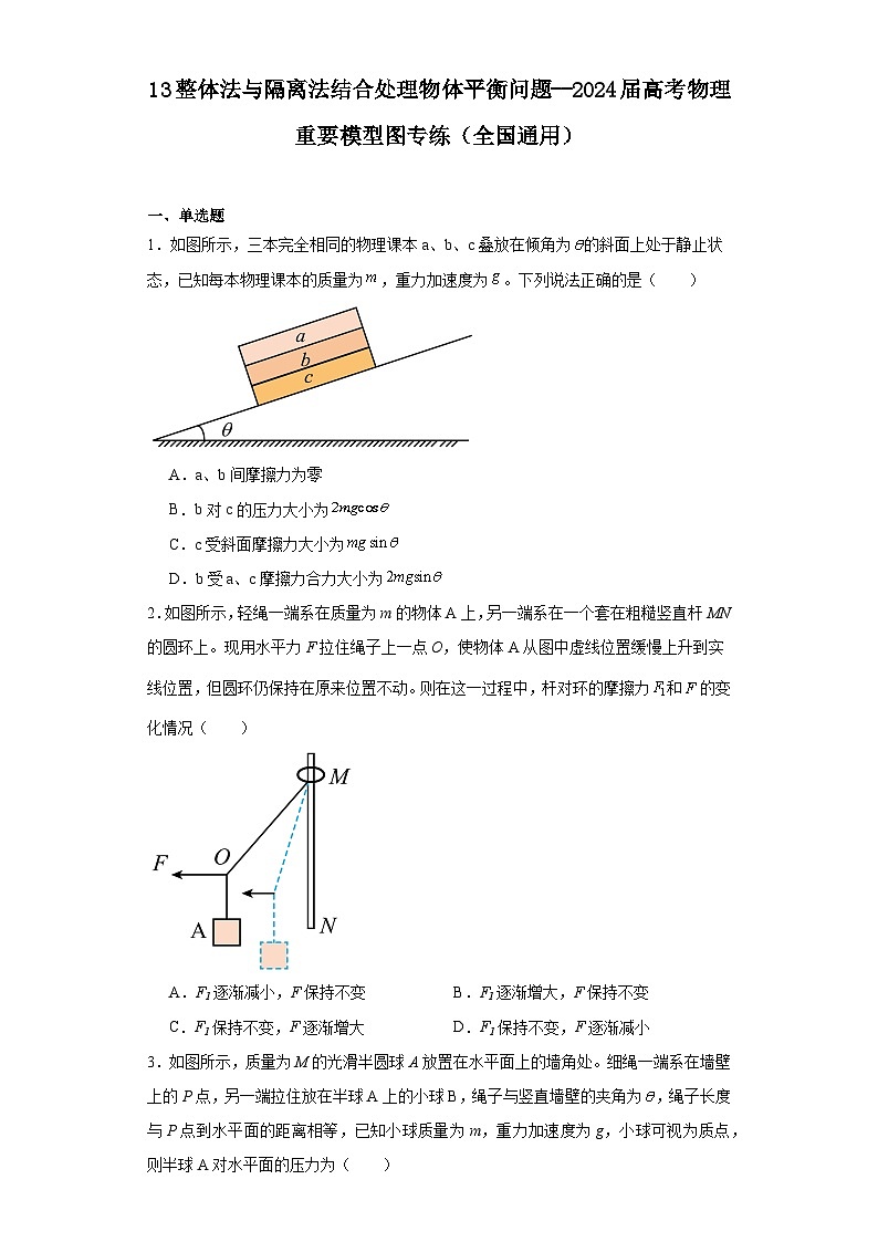 13整体法与隔离法结合处理物体平衡问题--2024届高考物理重要模型图专练（全国通用）第1页