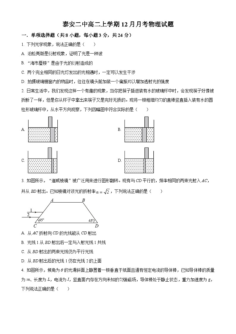 2024泰安二中高二上学期12月月考试题物理含解析01
