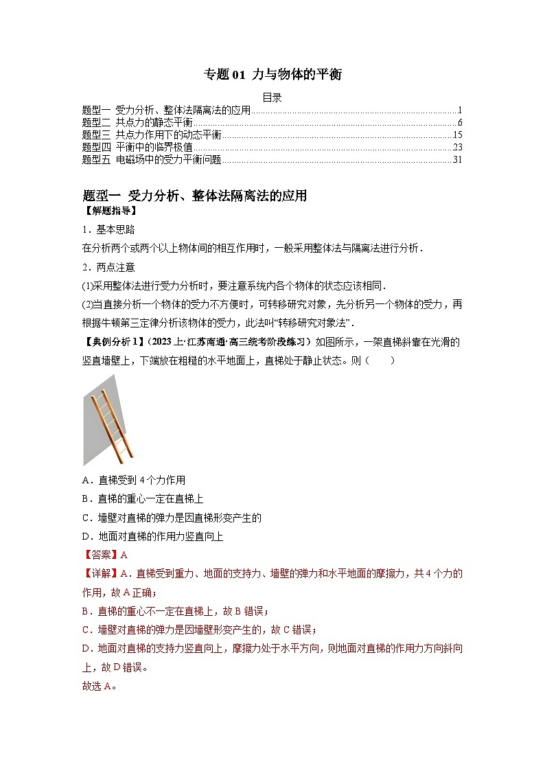 专题01 力与物体的平衡-2024年高考物理二轮热点题型归纳与变式演练（新高考通用）.zip01