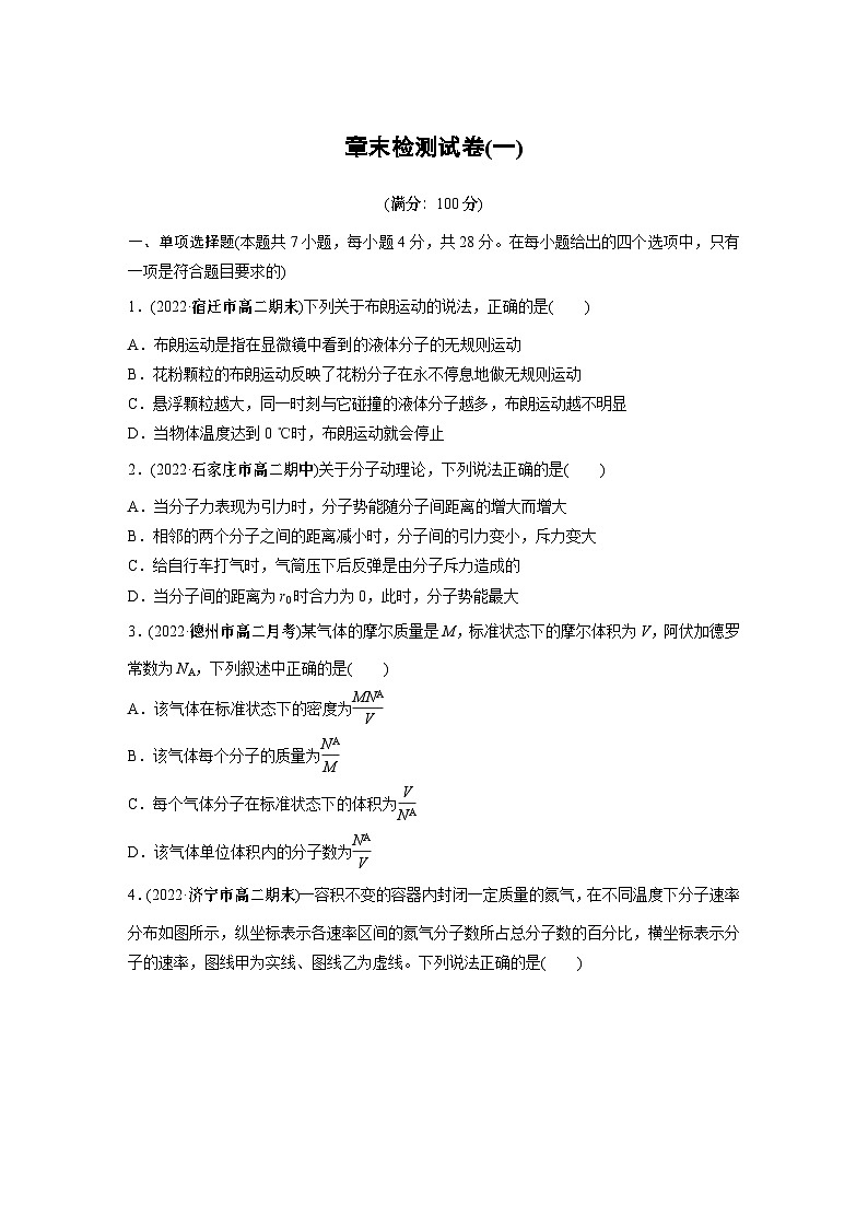 高中物理选择性必修三第一章 章末检测试卷(一)同步练习第1页