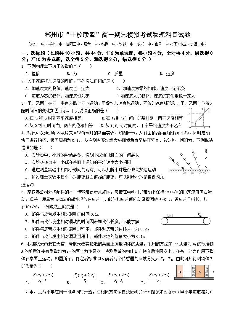湖南省郴州市“十校联盟”2023-2024学年高一上学期期末模拟考试物理试题01