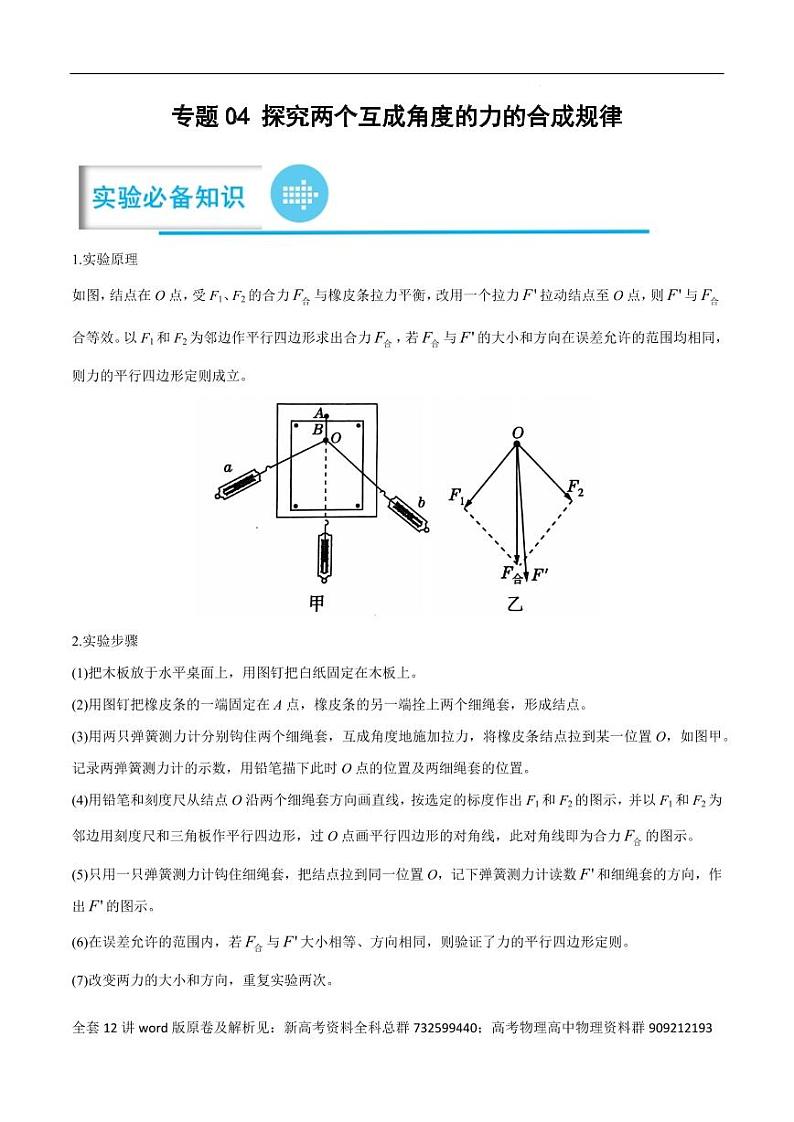 高考物理分题型多维刷题卷专题12之07 探究两个互成角度的力的合成规律（原卷版）第1页