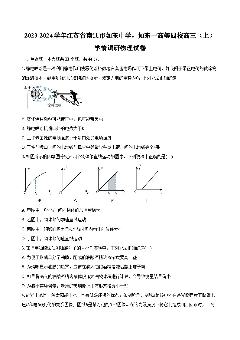2023-2024学年江苏省南通市如东中学，如东一高等四校高三（上）学情调研物理试卷（含解析）01