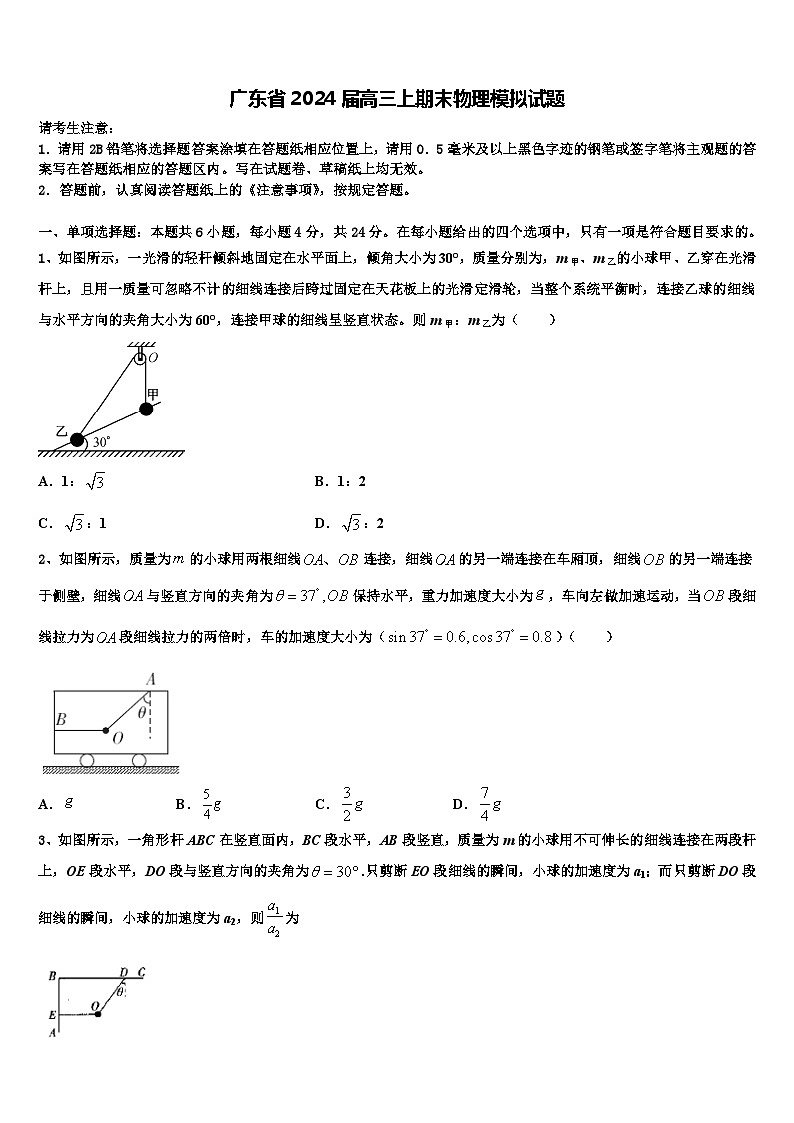 广东省2024届高三上期末物理模拟试题第1页