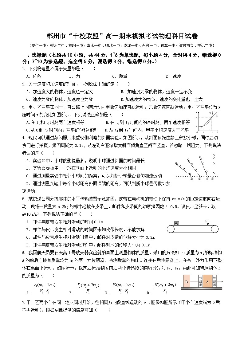 湖南省郴州市“十校联盟”2023-2024学年高一上学期期末模拟考试物理试题（Word版附答案）第1页