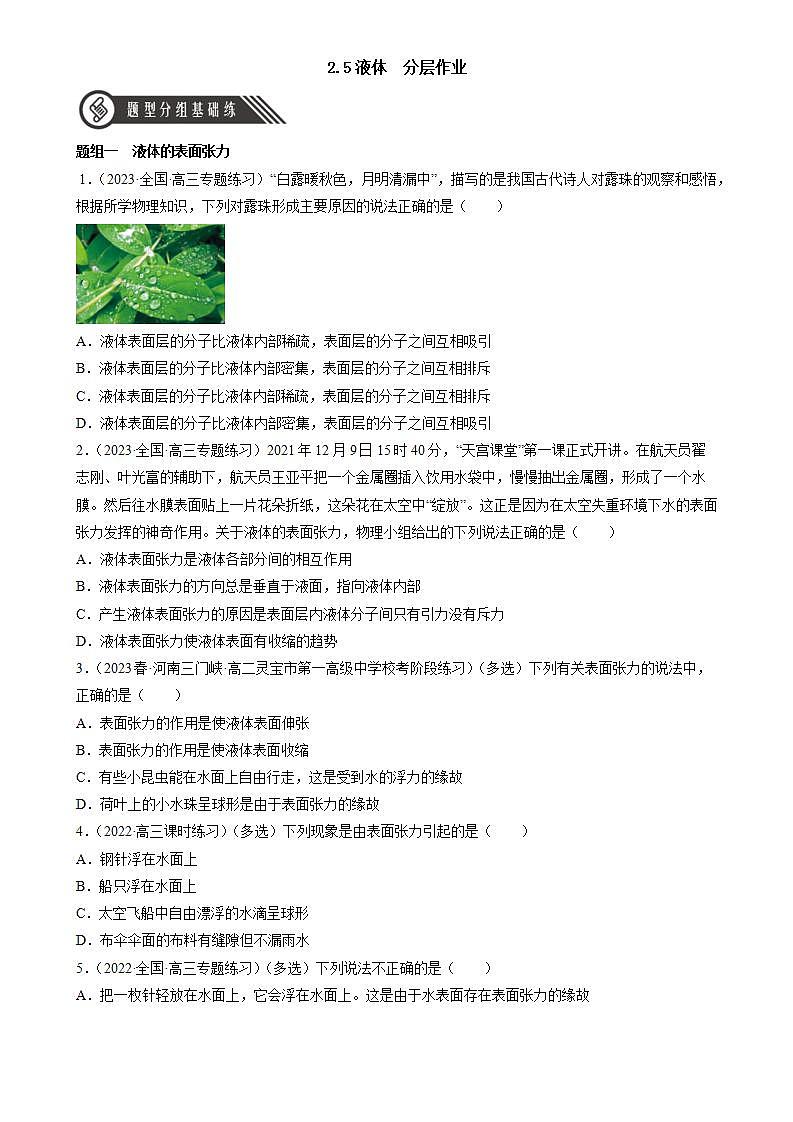 2.5 《液体》课件+分层练习（含解析）-人教版高中物理选修三01