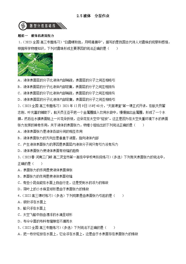 2.5《液体》分层练习（原卷版）-人教版高中物理选修三第1页