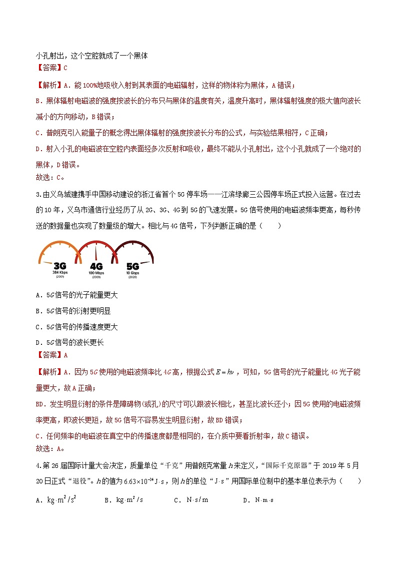 4.1《普朗克黑体辐射理论》分层练习（原卷版+解析版）-人教版高中物理选修三02