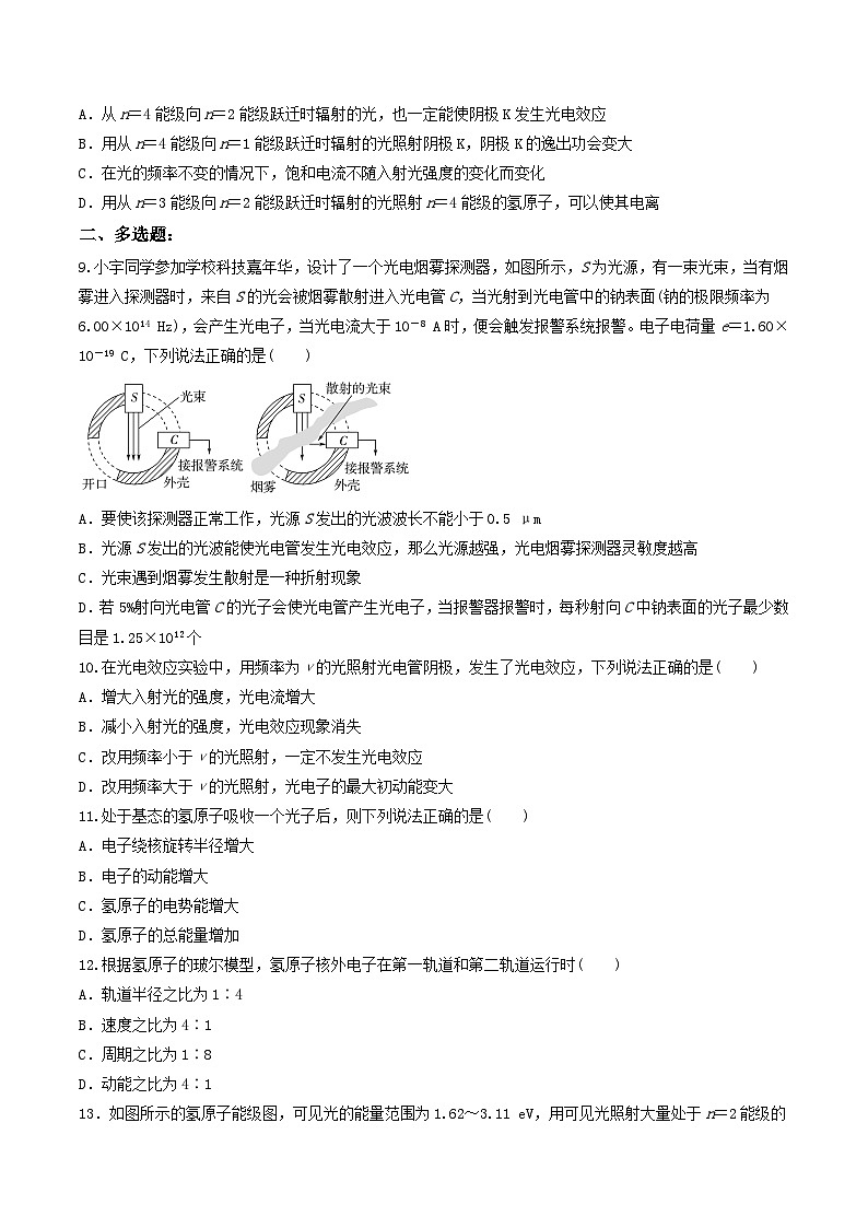 第四章 原子结构和波粒二象性（综合复习与测试）（原卷版）-人教版高中物理选修三第3页