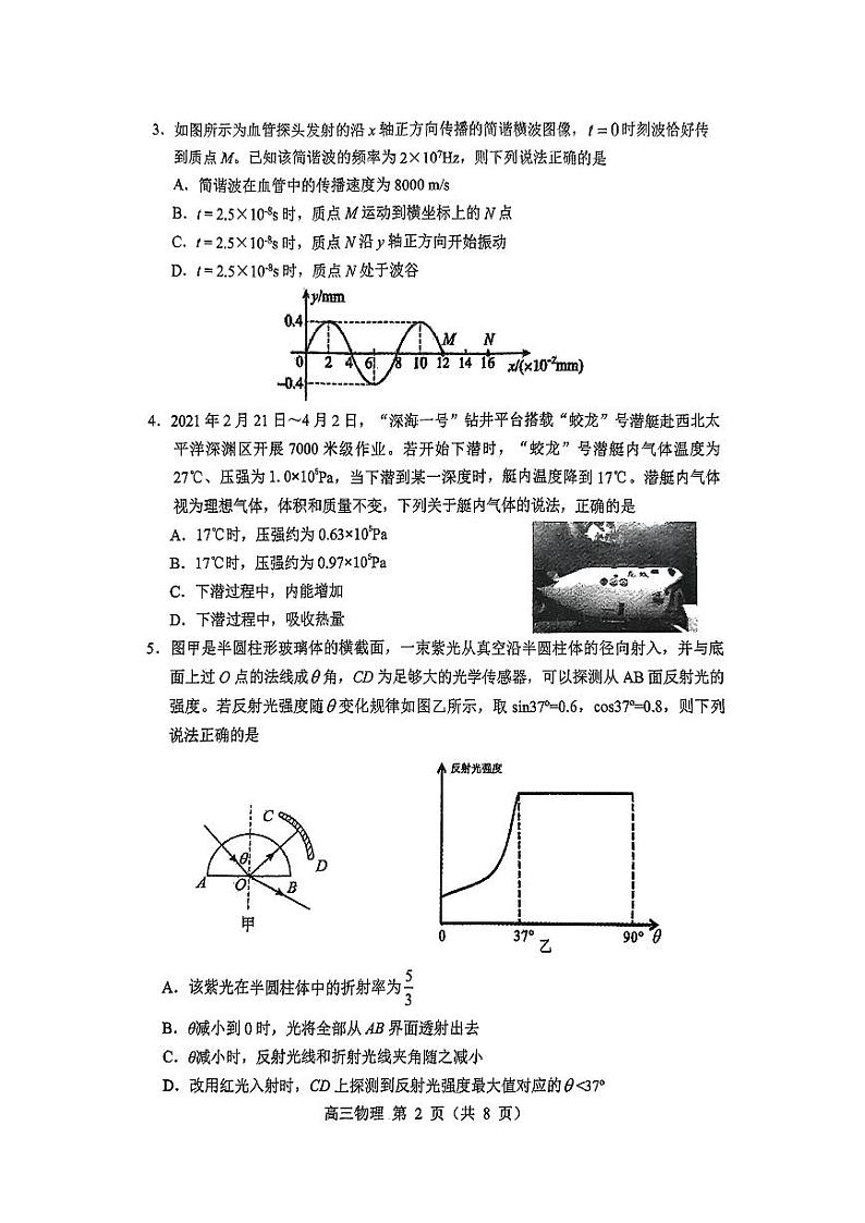 辽宁省沈阳市2023-2024学年高三上学期教学质量监测（一）物理试题第2页