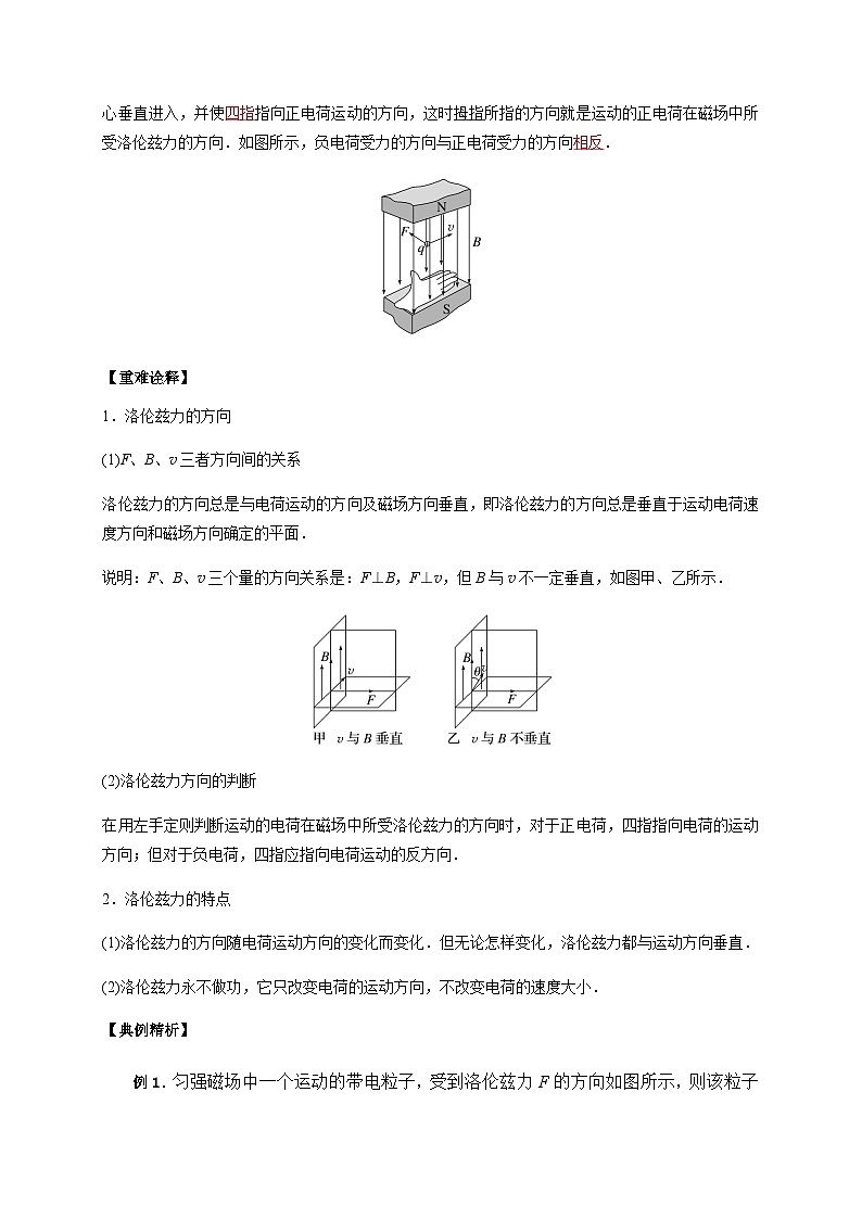 1.2磁场对运动电荷的作用力-2023-2024学年高二物理备课必备讲义（人教2019选择性必修第二册 ）（解析版）第2页