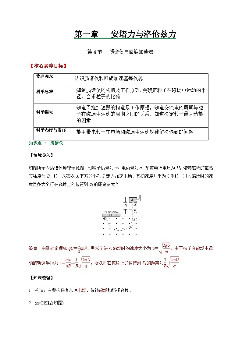 1.4质谱仪与回旋加速器-2023-2024学年高二物理备课必备讲义（人教2019选择性必修第二册 ）（解析版）第1页