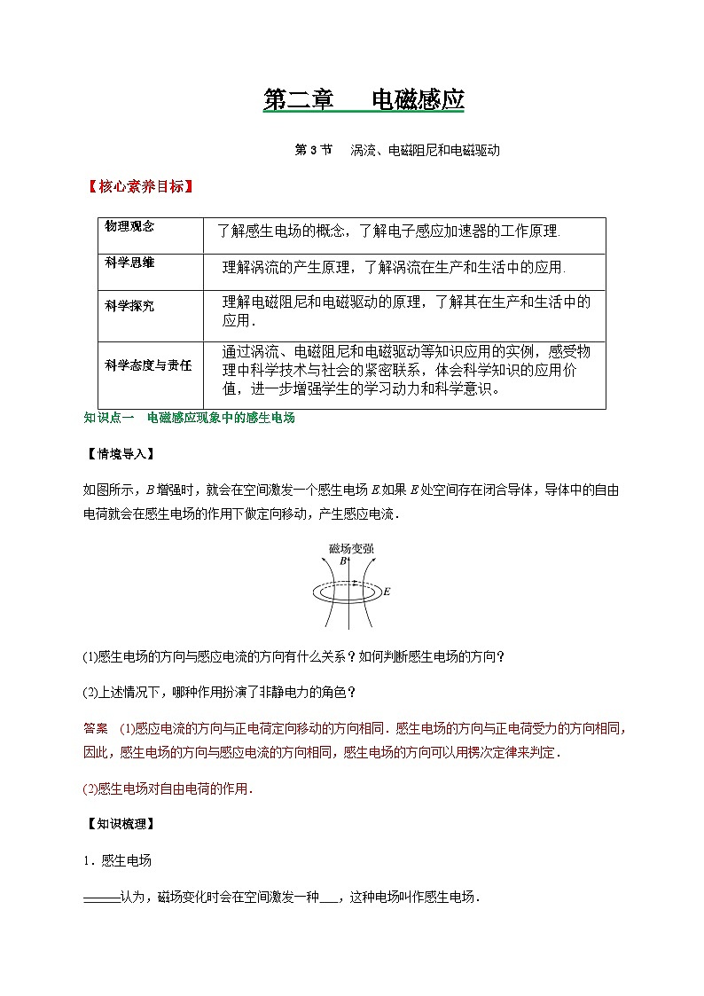 2.3涡流、电磁阻尼和电磁驱动-2023-2024学年高二物理备课必备讲义（人教2019选择性必修第二册 ）（原卷版）第1页