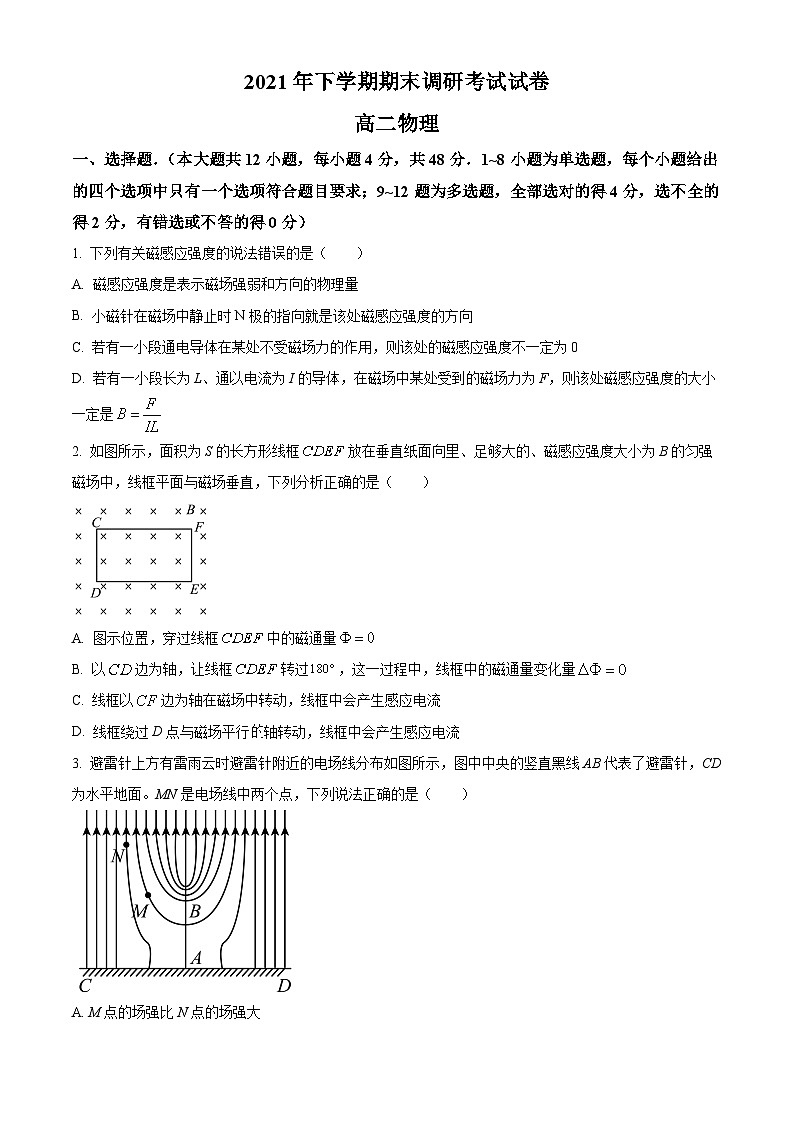 湖南省长沙市长沙县、望城区、浏阳市2021-2022学年高二上学期期末调研考试物理试题（原卷版）第1页