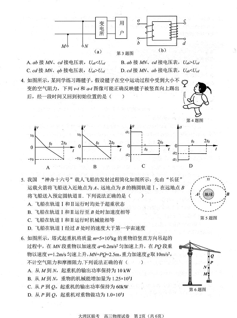 2024广东省大湾区高三上学期1月联合模拟考试（一）物理PDF版含答案第2页