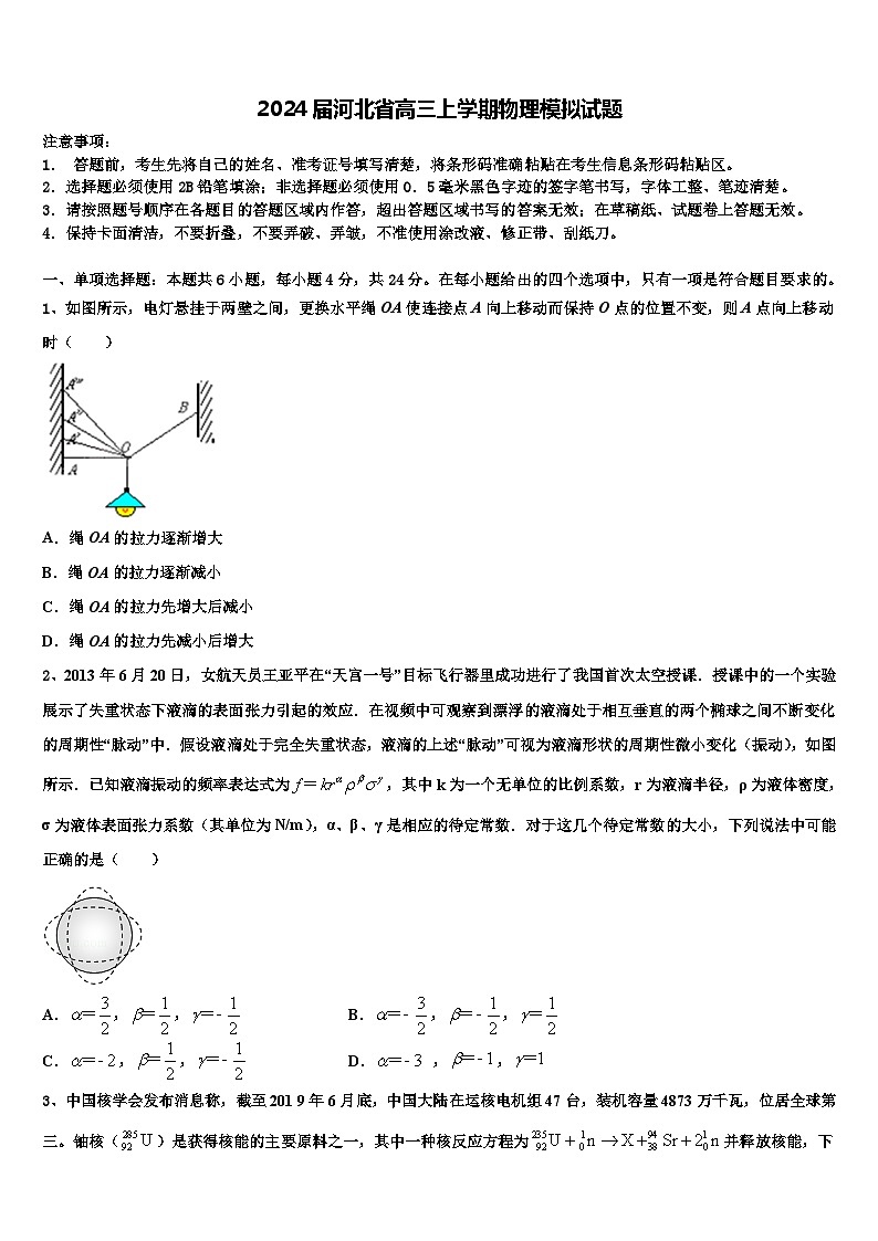 2024届河北省高三上学期物理模拟试题01